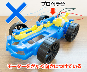 モーターをぎゃく向きに、車体に取りつけている